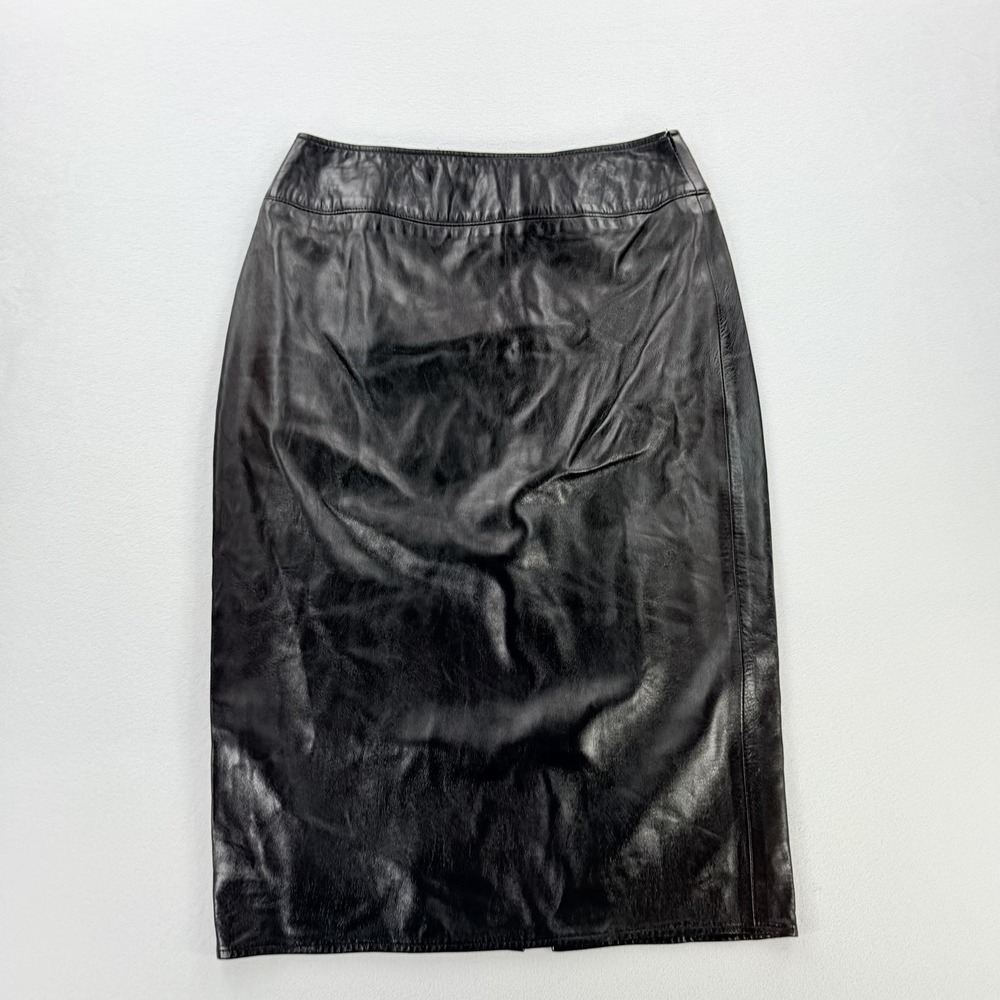 EREZ Skirt Womens 14 Brown Leather Pencil Midi High Waist Lined Back Slit USA